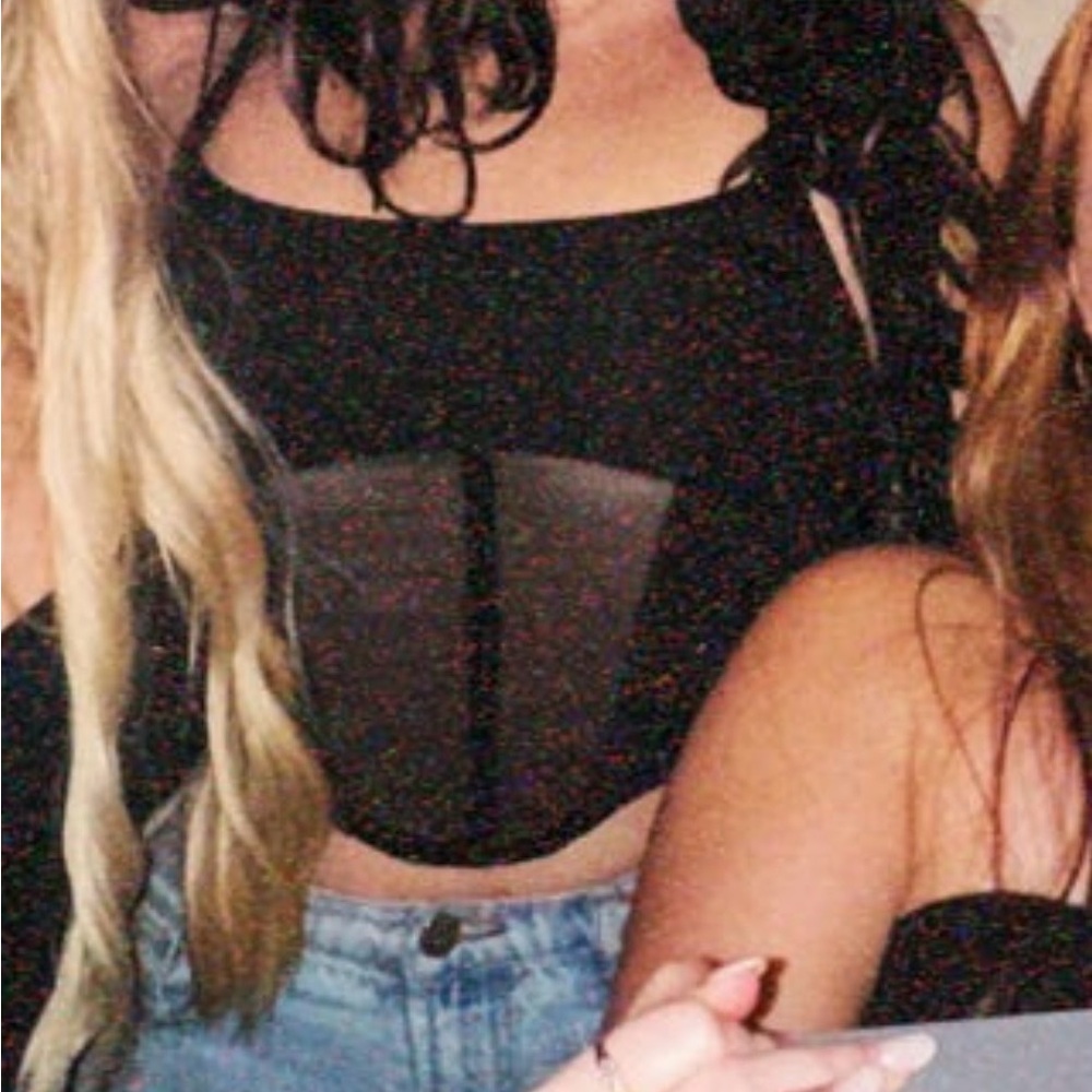 Black Corset Sheer Panel Top
